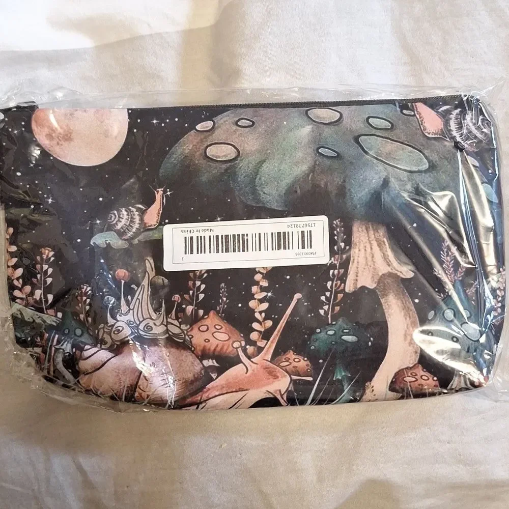 Mushroom Print Cosmetic Bag clutch moon boho bag